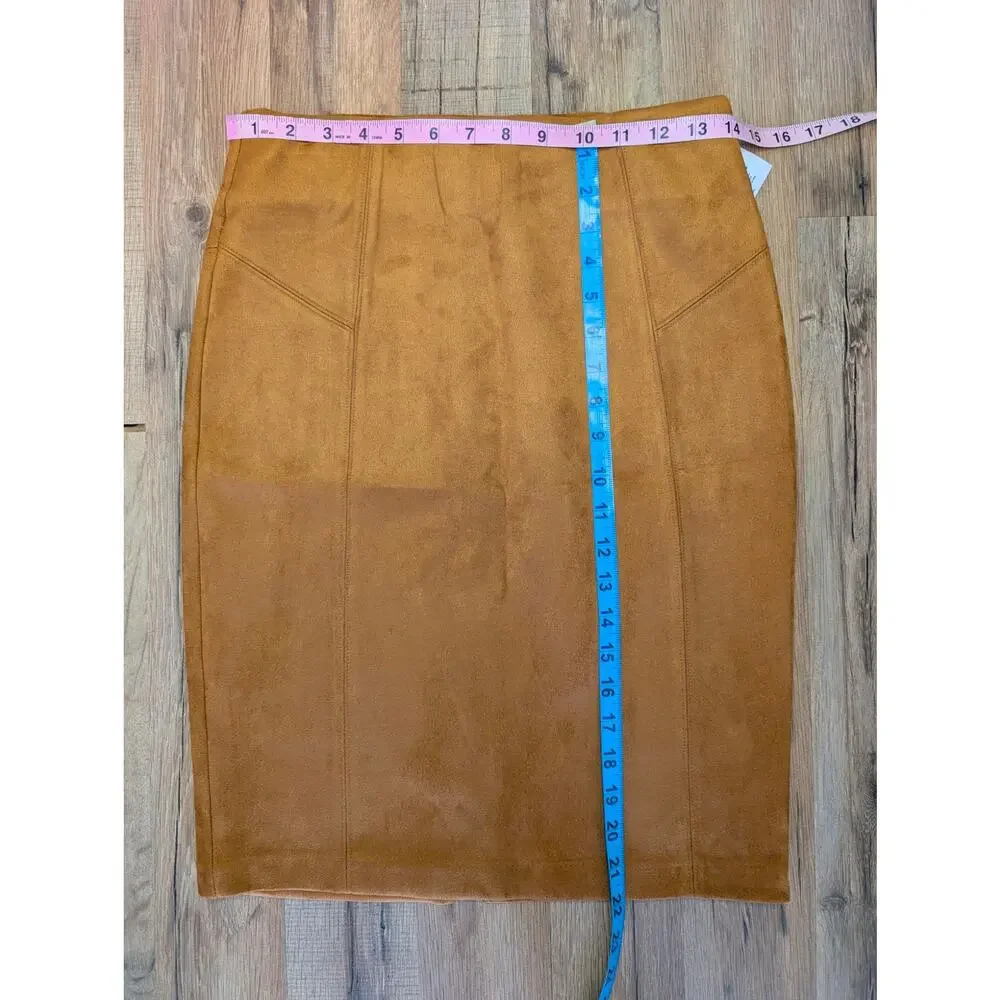 Marc New York Andrew Marc Women Skirts, Caramel Brown Faux Suede Pencil Skirt XS